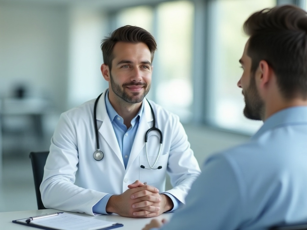 lekarz tłumaczy wyniki pacjentce w klinice konopnej